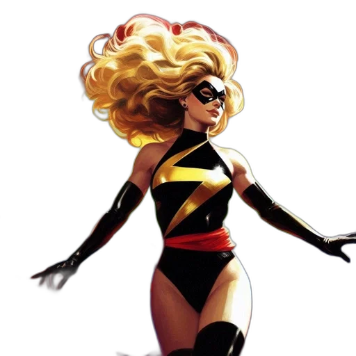 comic book art, concept art, cartoon, female, superhero, blonde, hair, black transparent PNG cut-out
