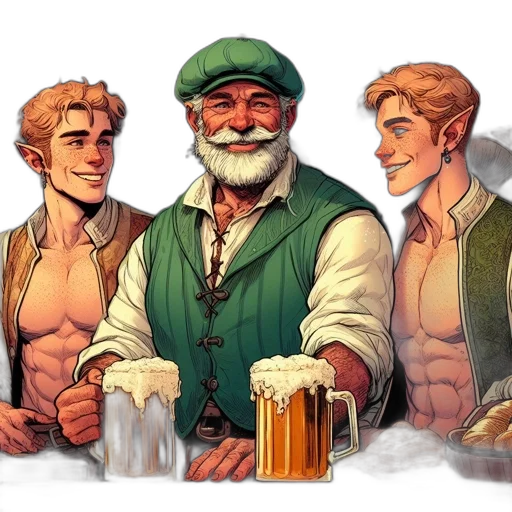 fantasy art, comic book art, concept art, pixel art, green, three, men, gather transparent PNG cut-out