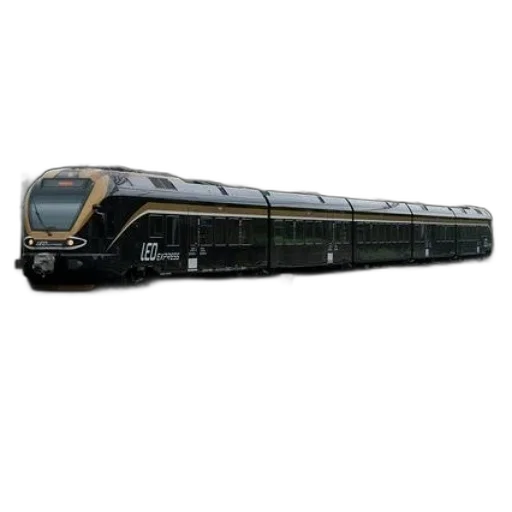 3d render, photorealistic, black, train, word, express, traveling, down transparent PNG cut-out