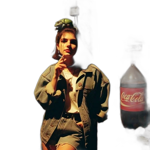 jacket, bottle, weapon, vaporwave, concept art, photorealistic, 3d render, fire transparent PNG cut-out