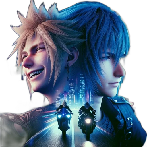 concept art, cyberpunk, 3d render, blue, two, animated, characters, distinct transparent PNG cut-out