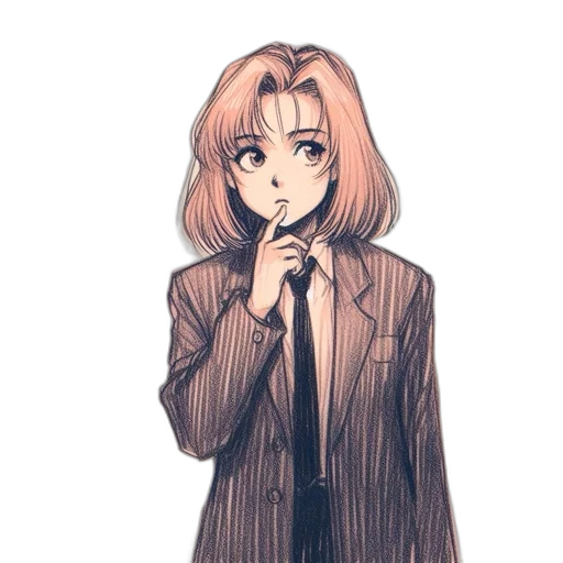 jacket, staff, dress, hair, vaporwave, anime, pixel art, concept art transparent PNG cut-out