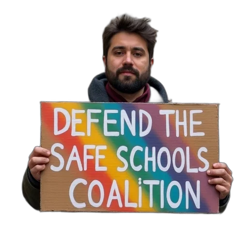 jacket, man, beard, holding, cardboard, sign, reads, defend transparent PNG cut-out
