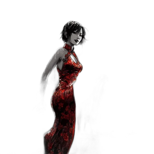 dress, concept art, photorealistic, comic book art, fantasy art, red, woman, stands transparent PNG cut-out