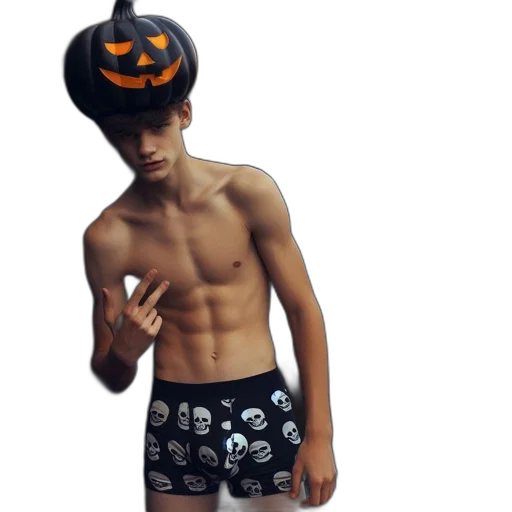 young, man, wears, shorts, printed, skull, pattern, donning transparent PNG cut-out