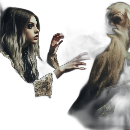 mask, creature, hair, concept art, fantasy art, photorealistic, 3d render, fog transparent PNG cut-out