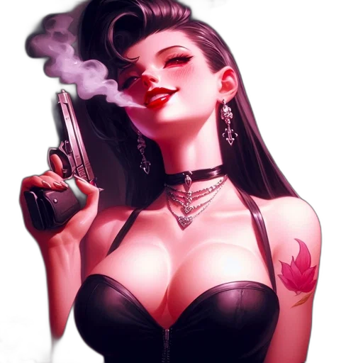 weapon, dress, cyberpunk, comic book art, fantasy art, concept art, neon lights, fire transparent PNG cut-out