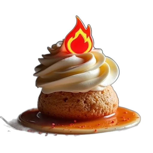 food, crown, photorealistic, 3d render, fire, whipped, ganache, icing transparent PNG cut-out