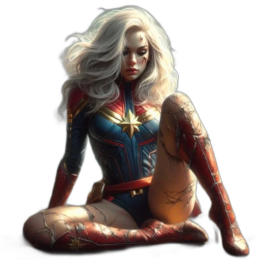 comic book art, concept art, fantasy art, pixel art, red, captain, marvel, presumably transparent PNG cut-out