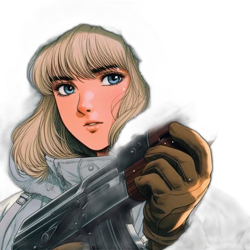 weapon, sword, jacket, face, anime, comic book art, concept art, fantasy art transparent PNG cut-out