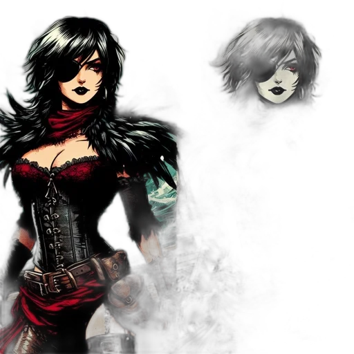 comic book art, concept art, fantasy art, pixel art, dark, red, woman, raven transparent PNG cut-out