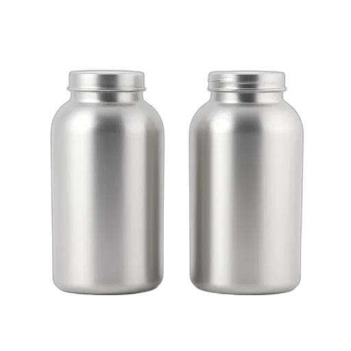 bottle, 3d render, photorealistic, concept art, two, identical, silver, cylindrical transparent PNG cut-out