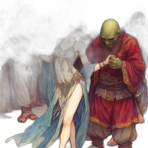 dress, sword, mask, fantasy art, concept art, watercolor, comic book art, fog transparent PNG cut-out