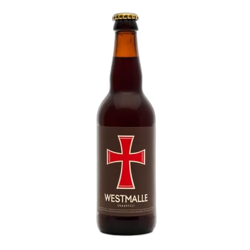 bottle, westmalle, trappist, beer, dark, brown, label, featuring transparent PNG cut-out