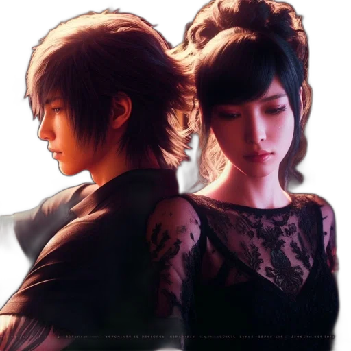 photorealistic, concept art, fantasy art, anime, dark, two, individuals, east transparent PNG cut-out