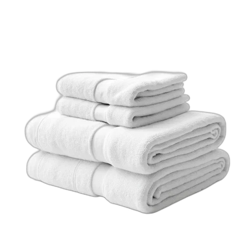 monochrome, stack, white, towels, neatly, folded, placed, against transparent PNG cut-out