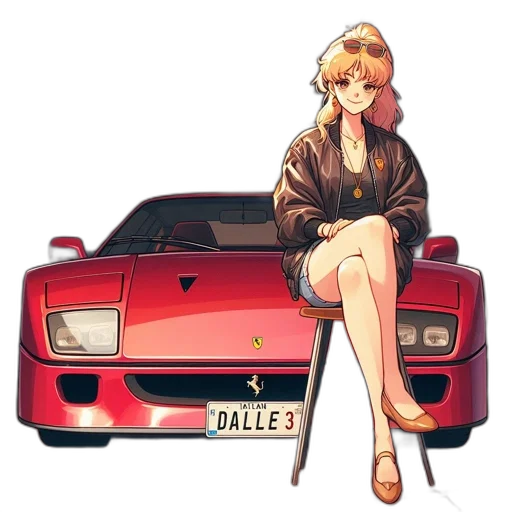 car, jacket, dress, anime, pixel art, vaporwave, concept art, red transparent PNG cut-out