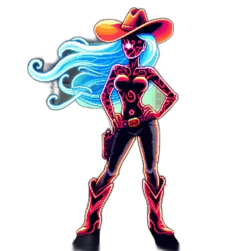 staff, robot, jacket, concept art, pixel art, comic book art, cartoon, neon transparent PNG cut-out