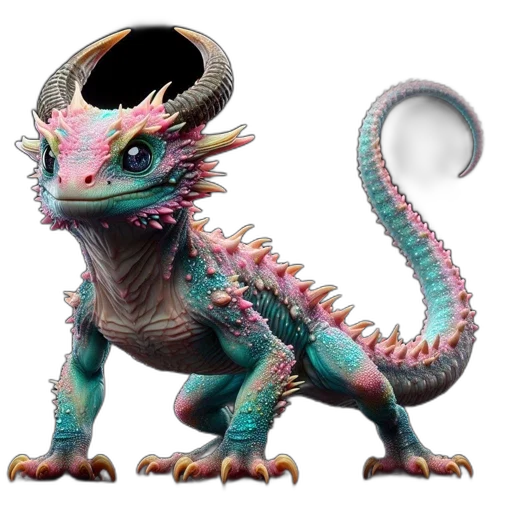 dragon, creature, animal, staff, concept art, 3d render, fantasy art, vaporwave transparent PNG cut-out