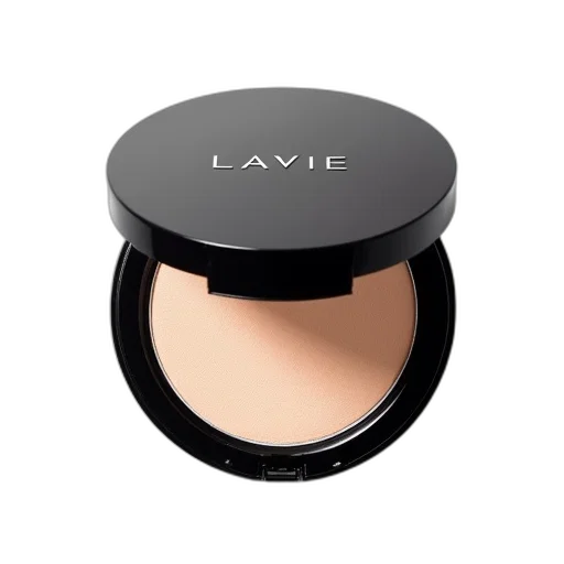 dark, black, compact, powder, silver, lid, displayed, against transparent PNG cut-out