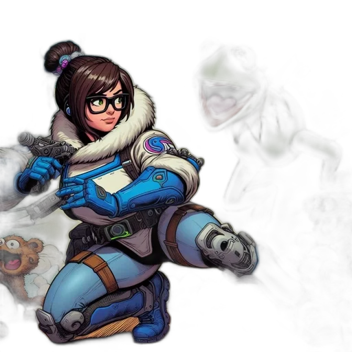 weapon, staff, robot, concept art, fantasy art, pixel art, cartoon, blue transparent PNG cut-out