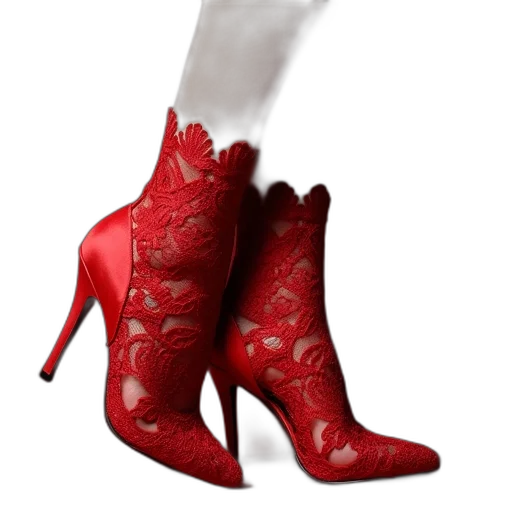 shoes, photorealistic, 3d render, red, lace, high, heel, slings transparent PNG cut-out