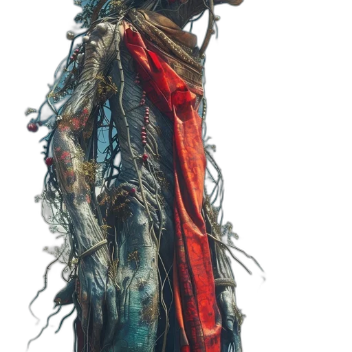 staff, dress, jacket, mask, concept art, 3d render, fantasy art, cyberpunk transparent PNG cut-out