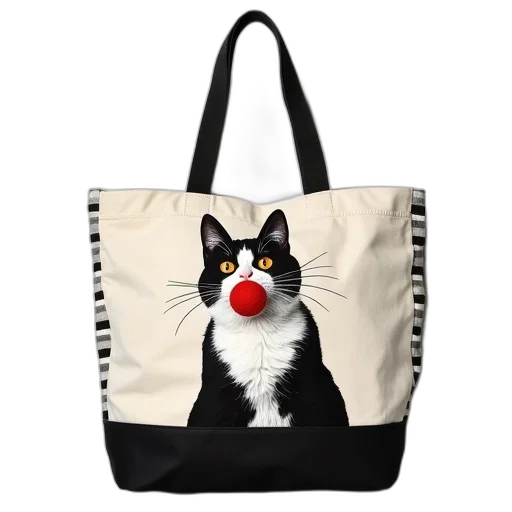 black, white, cat, red, ball, mouth, embroidered, canvas transparent PNG cut-out