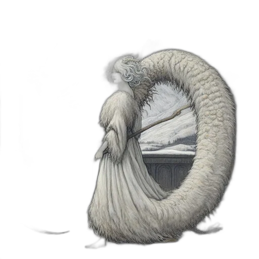 hair, creature, dragon, animal, concept art, fantasy art, photorealistic, watercolor transparent PNG cut-out