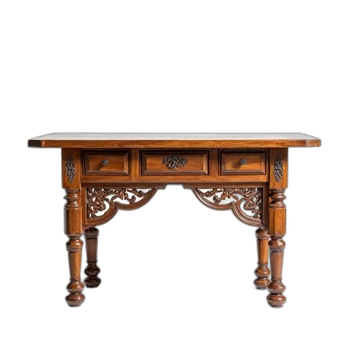 furniture, wooden, table, intricate, carvings, set, drawers, displayed transparent PNG cut-out