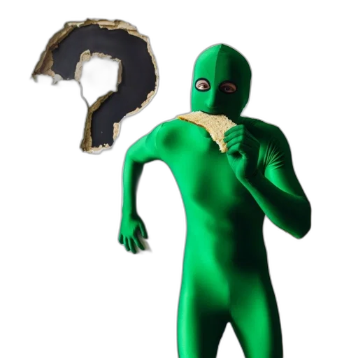 mask, creature, hat, animal, concept art, 3d render, comic book art, green transparent PNG cut-out