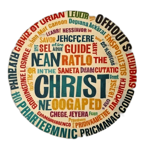 colorful, poster, map-like, background, featuring, various, christian, terms transparent PNG cut-out
