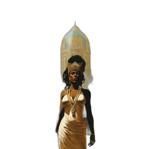 dress, jewelry, staff, crown, concept art, fantasy art, comic book art, oil painting transparent PNG cut-out