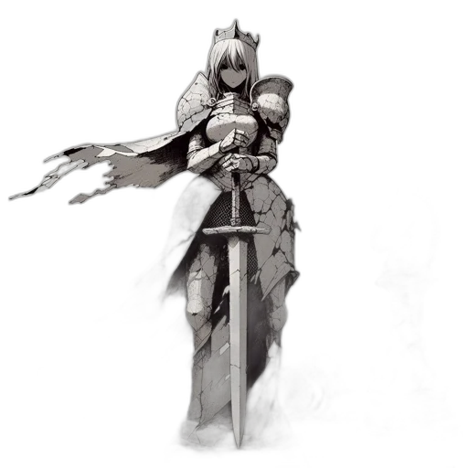 sword, weapon, staff, concept art, fantasy art, comic book art, 3d render, monochrome transparent PNG cut-out