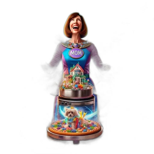 dress, robot, 3d render, concept art, surreal, kitchen, mom, blue transparent PNG cut-out