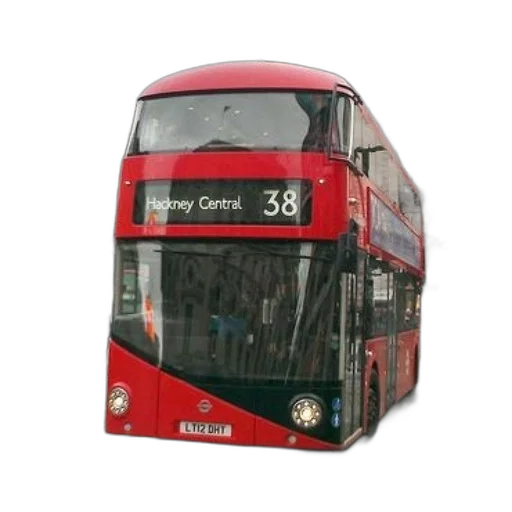 3d render, photorealistic, concept art, red, double-decker, bus, route, number transparent PNG cut-out