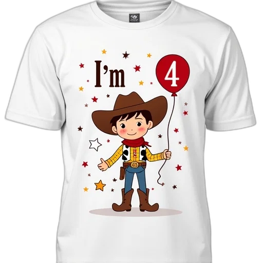 cartoon, 3d render, white, t-shirt, character, wearing, cowboy, hat transparent PNG cut-out