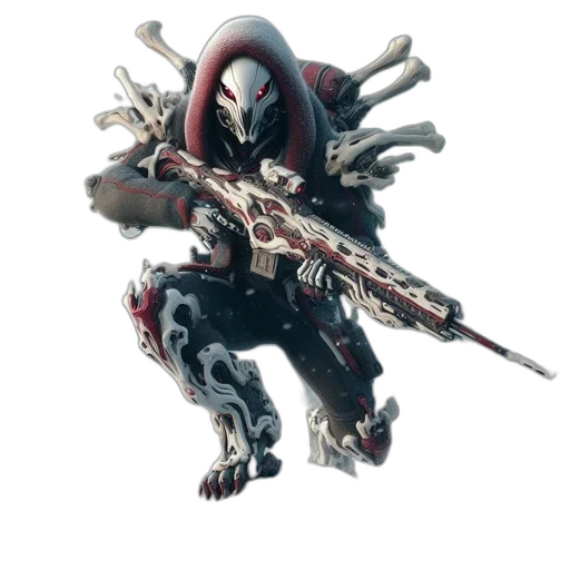 weapon, robot, creature, staff, concept art, 3d render, fantasy art, snowy transparent PNG cut-out