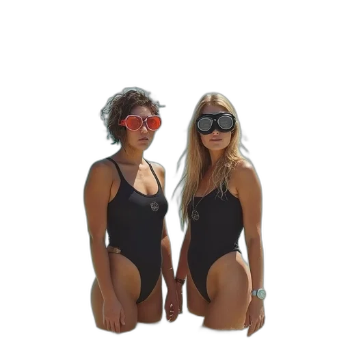mask, 3d render, underwater, two, women, diving, gear, beach transparent PNG cut-out