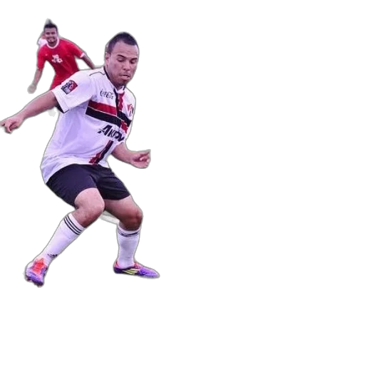 photorealistic, 3d render, soccer, player, red, uniform, chasing, ball transparent PNG cut-out