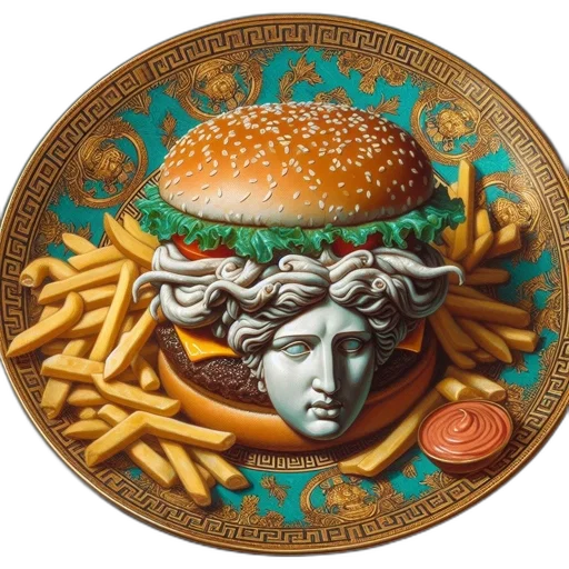 food, crown, jewelry, photorealistic, artistic, burger, display, includes transparent PNG cut-out