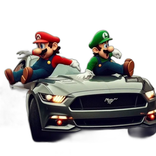 car, concept art, 3d render, photorealistic, pixel art, mario, luigi, ride transparent PNG cut-out