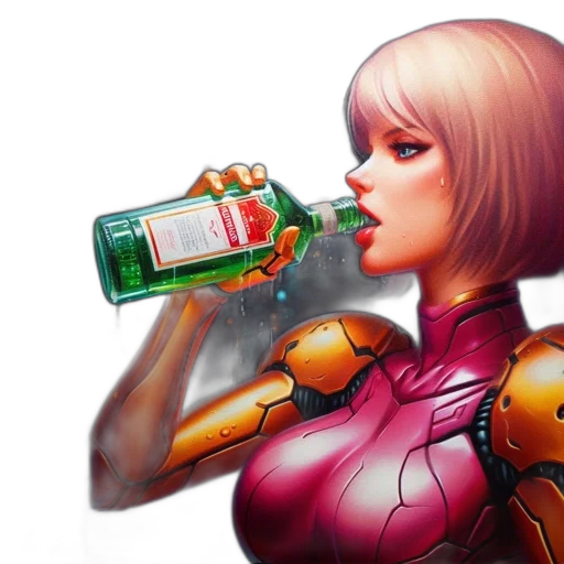 bottle, robot, concept art, comic book art, cyberpunk, 3d render, mural, depicts transparent PNG cut-out