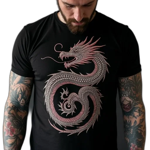 dragon, fantasy art, photorealistic, concept art, 3d render, dark, tattooed, man transparent PNG cut-out