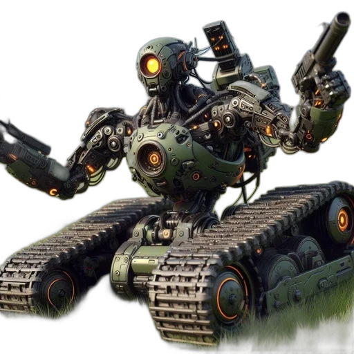 robot, weapon, concept art, 3d render, fantasy art, photorealistic, elaborate, predominantly transparent PNG cut-out