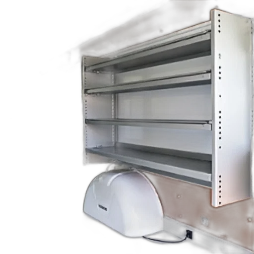 3d render, interior, vehicle, metal, shelving, unit, installed, has transparent PNG cut-out