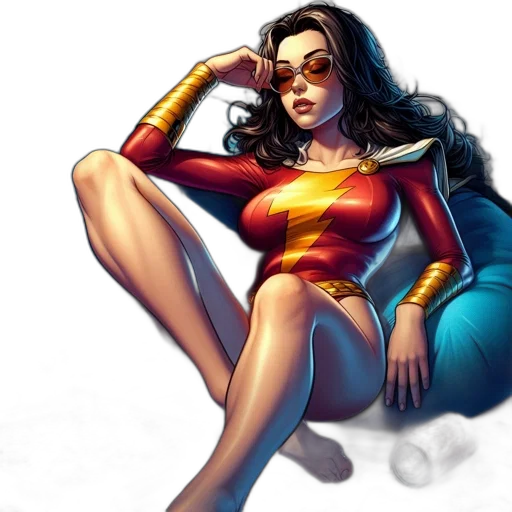 comic book art, concept art, cartoon, fantasy art, relaxed, female, superhero, red transparent PNG cut-out