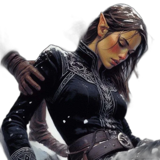 fantasy art, concept art, comic book art, photorealistic, dark, elven, woman, outfit transparent PNG cut-out