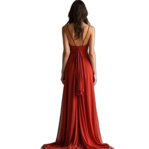 dress, jewelry, photorealistic, red, back, jenny, maxi, shown transparent PNG cut-out