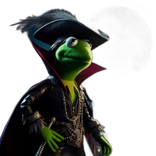 hat, dragon, staff, jacket, concept art, 3d render, photorealistic, kermit transparent PNG cut-out